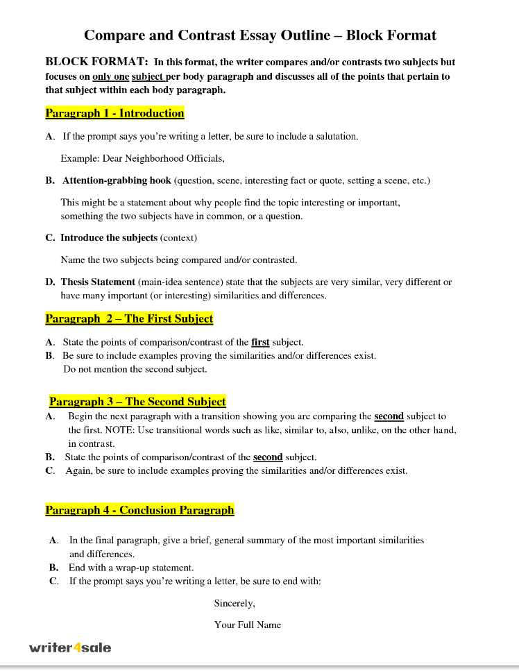 writing a compare and contrast essay outline